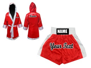 Boxing set - Custom Boxing Robe with hood and Shorts : Red